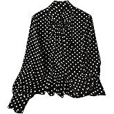 GORGLITTER Women's Plus Size Polka Dots Long Sleeve Top Blouses Dressy Business Casual Bow Tie Neck Going Out Top Shirt
