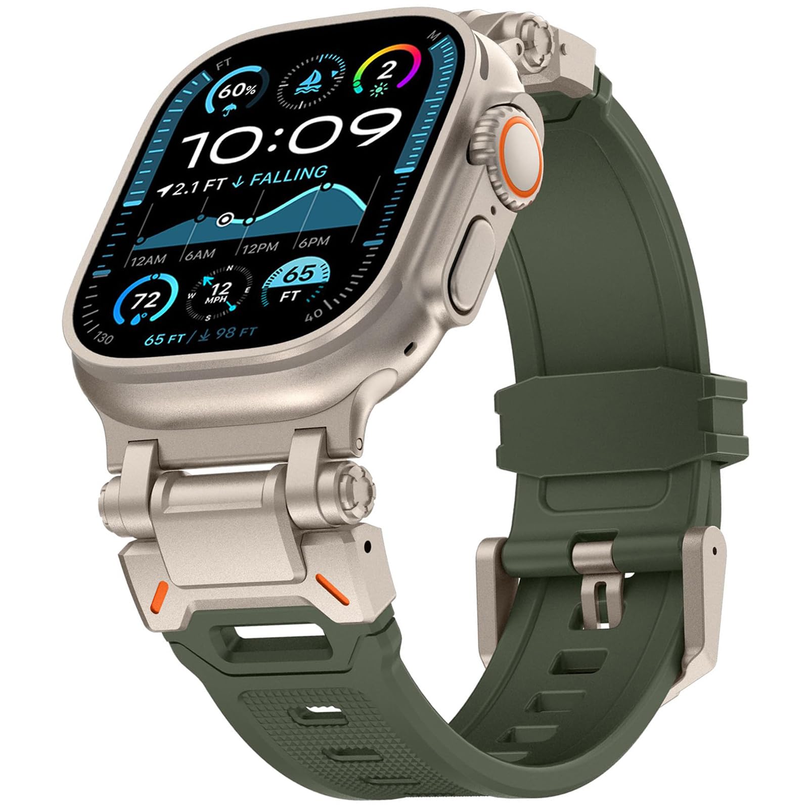 WINGLE Compatible for Apple Watch Strap 49mm 46mm 45mm 44mm 42mm(series 3), Durable Silicone Rubber Sport Straps for iWatch Ultra 3 2 1/SE 3 2 1/Series 11 10 9 8 7 6 5 4 3 2 1, Titanium/Green