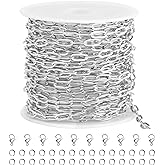 SMYHTGLIF 16.4 Feet Paper Clip Cable Chain Bulk Silver Stainless Steel Jewelry Making Chains Women Necklace Bracelet DIY Craft Chain for Jewelry Making