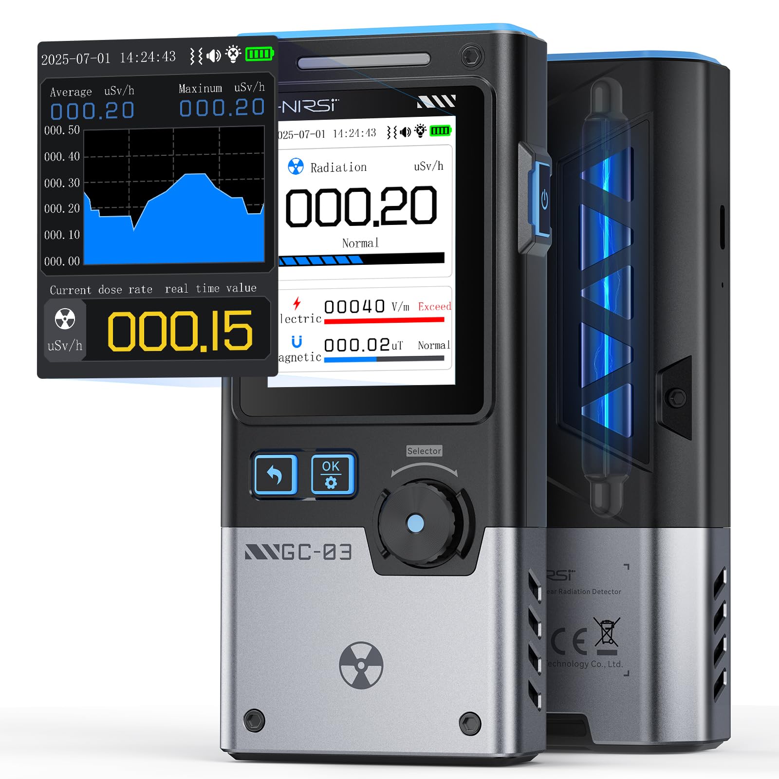 Photo 1 of FNIRSI GC-03 Geiger Counter Electromagnetic Detector, 3IN1 Nuclear Radiation Detector EMF Meter, Not Support RF Detection, Handheld Rechargeable Radiation Dosimeter, Beta Gamma X-ray Radiation Monitor