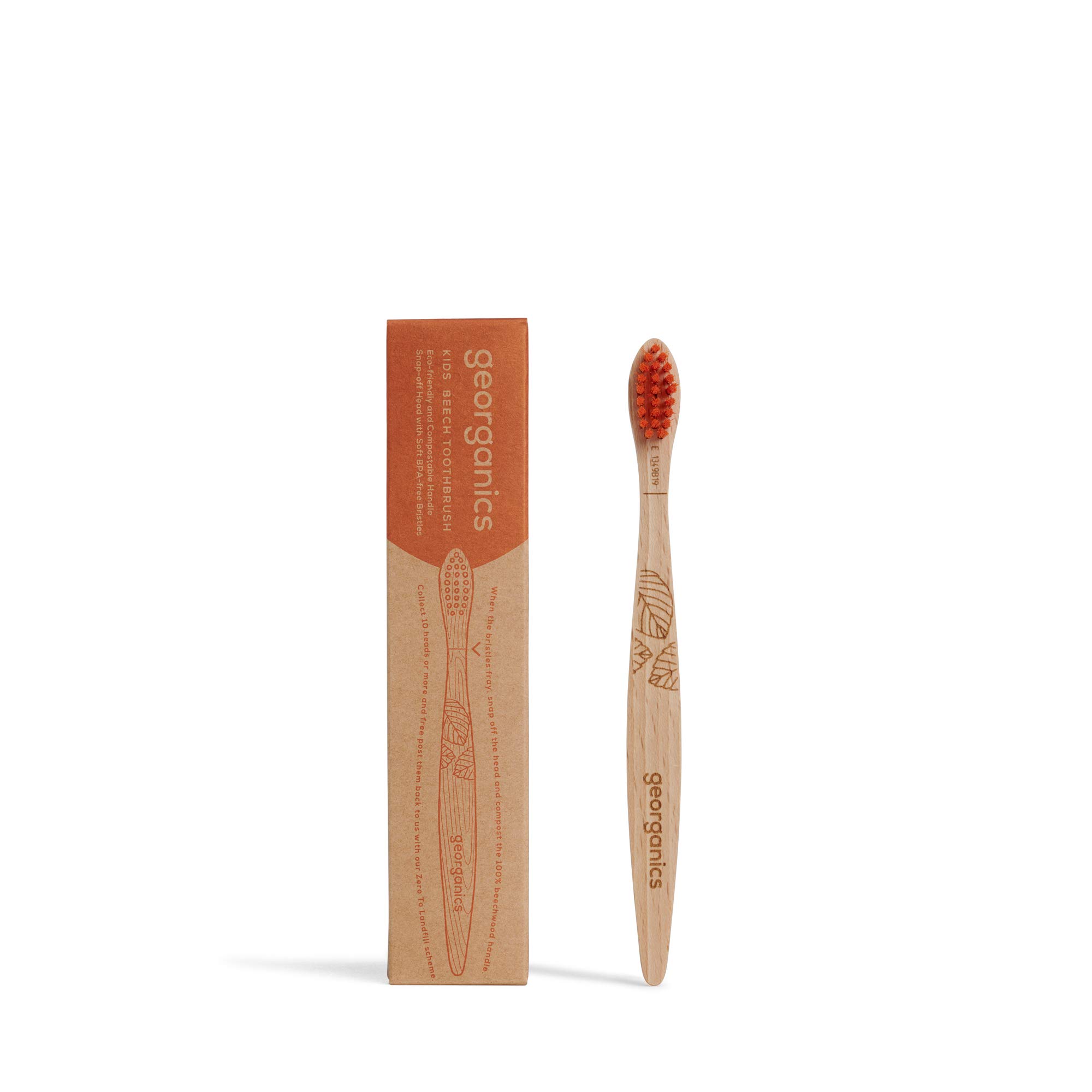 Georganics Beechwood Kids Toothbrush - Eco-Friendly Wooden Toothbrush for Kids - Compostable and Biodegradable - Natural Beechwood Handle - Vegan BPA-Free Nylon Charcoal Bristles - Soft