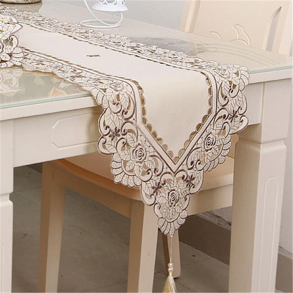 ADDMAT® Table Runner Dimensional embroidery Cloth tablecloth European style rural foreign trade coffee table TV cabinet Sideboards creamy-white , A , 40*150