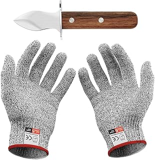 Oyster Knife Set mit Austernmesser und Schnittfeste Handschuhe Austernöffner und Schnittschutzhandschuhe für Muscheln oder Hartkäse geeignet - oyster knife (Küche, Gartenarbeit, DIY) (Mittel(M))