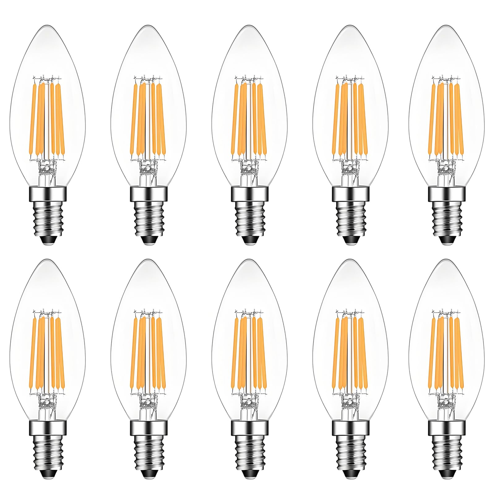 HUAMu E14 LED Candle Bulb Dimmable 6W 60W Equivalent Warm White 2700K SES (Small Edison Screw) Chandelier Bulbs C35 Vintage Filament Energy Saving Candelabra Light Bulb 10 Packs