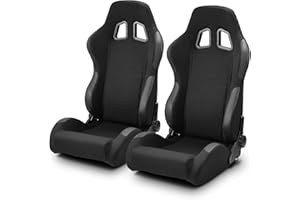 ModifyStreet 1 Pair Universal Black Pineapple Fabric/PVC Easy Reclinable Leather Racing Seats