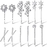 WILLBOND 12 Pieces Rhinestone Bobby Pins Decorative Fancy Crystal Hair Clips Shiny Metal X Shaped Barrettes Bling Diamond Wedding Bridal Shower Hair Accessories for Women Ladies(Silver)