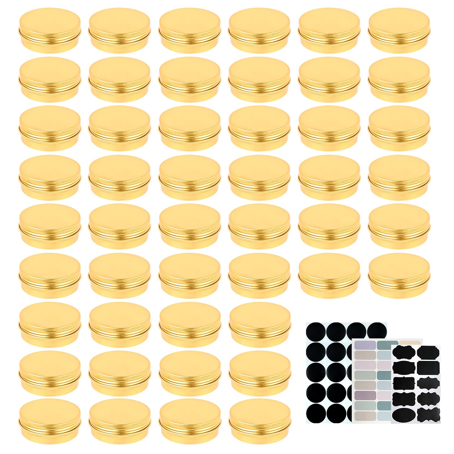 Photo 1 of LIYAR 2oz Tins, 60ml Metal Storage Tins, Aluminum 2 oz Tins Jars Round Tin Containers, Empty Salve Tins 2oz Tins with Lids Tin Cans for Homemade Balm, Spices, Candies, or Gift Giving, Gold(Pack of 48)