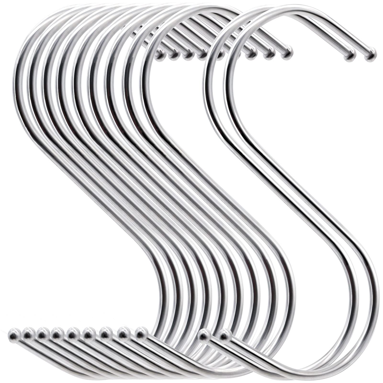 MgcTolBox 20PCS S Hooks，Premium Stainless Steel Metal Hanging Hooks Multifunction,Heavy-Duty Hangers for Kitchen Office Bathroom Bedroom (Silver, Large)
