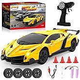 Cheffun 1:24 Lamborghini RC Cars - Dift Cars, Licensed Lambo Remote Control Car with Dift Tyles & Road Blocks, 2.4GHz Fast Speed Toy Car, Christmas Toys GIFS for Kids Age 5+ Years Old (Yellow)