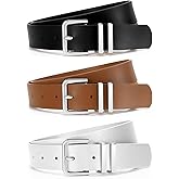 WOWOGO 3 Pack Women Leather Belt for Jeans Dresses Pants 1.3 inches Fashion Ladies Waist Belts Gold Silver Buckle
