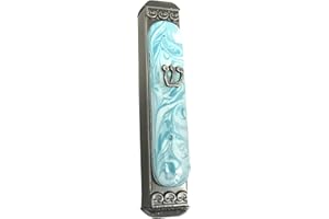 TAMARA BASKIN ART GLASS Mezuzah, Easy Mount, Art Glass on Metal Case *Gift Box and Non-Kosher Scroll Included* (Sky)