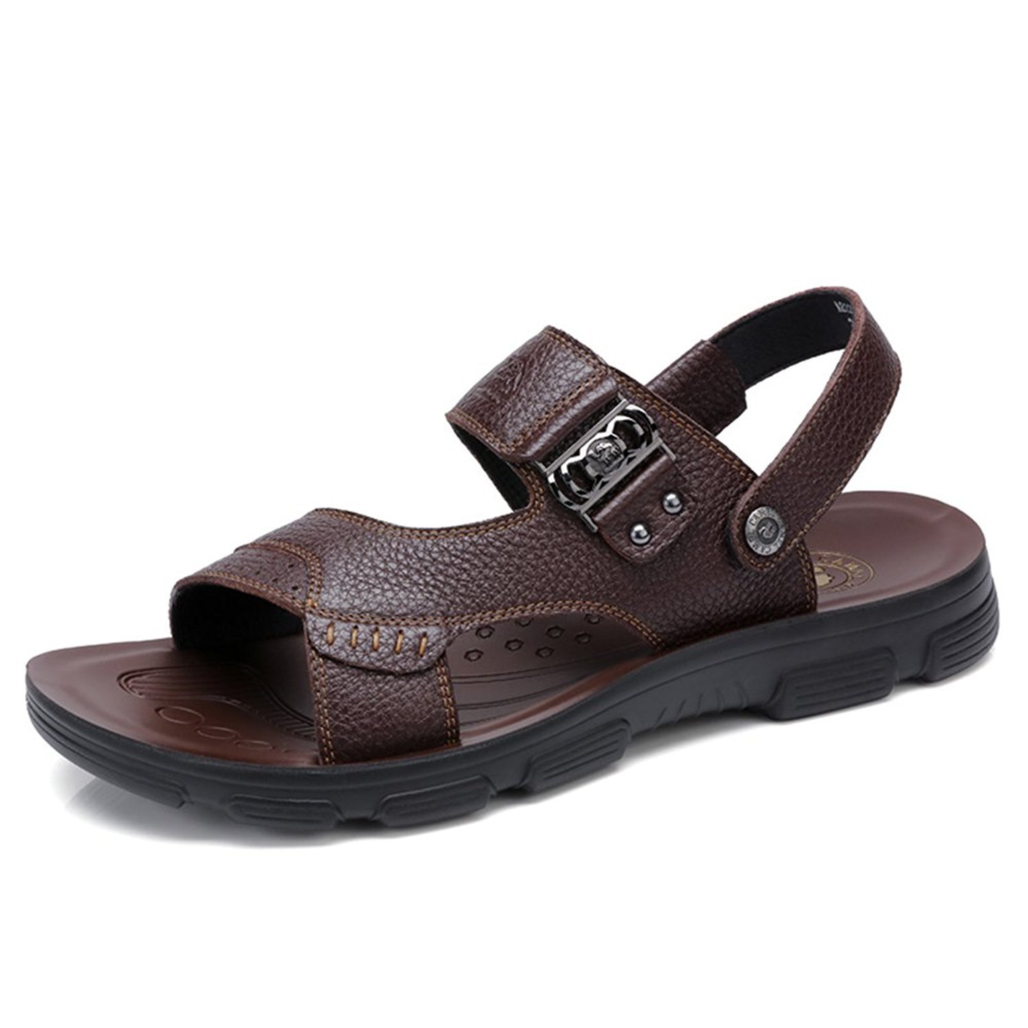 CAMEL CROWN Mens Leather Sandals Comfortable Walking for Beach Treads Water Summer Fashion Beach Indoor Slippers