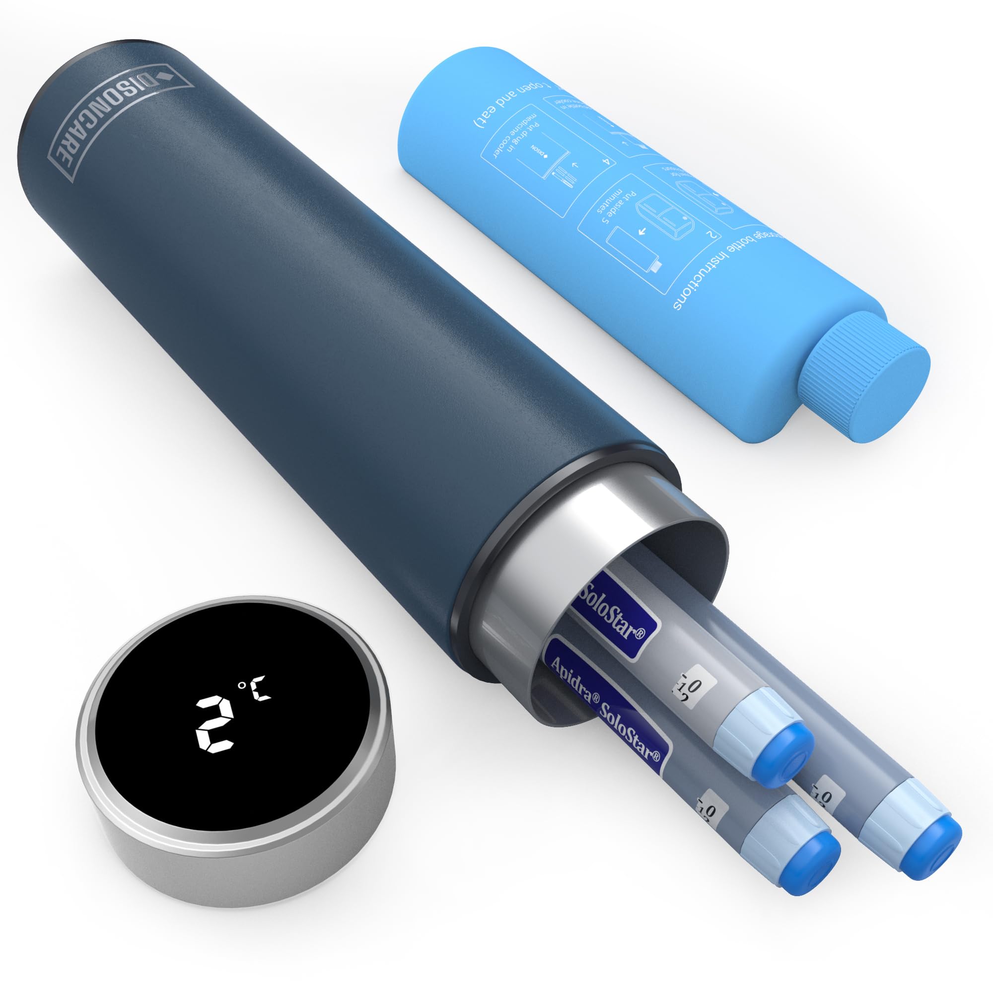 DISONCARE 60H Smart Insulin Cooler Travel Case Temp Display Insulated Medicine Cooler Bag with One-Touch for Diabetic Travel TSA Approved with 2 Ice Pack & QR Medical Tag(Navy Blue)