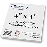 Premium White Cardstock Squares - Ultra Thick Artist Drawing Quality Eggshell Finish - For Spin Art Refill, Sketching, Charcoal, Watercolor, & Painting (4" x 4", 100 Pack)