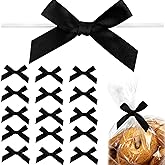 Gejoy 100 Pieces 2.6" Solid Black Valentine's Day Bows Satin Ribbon Twist Tie Mini Bows for Gift Wrapping Bags Crafts for New Year Wedding Birthday Party Shower Candy Treat Cake Pop Decoration