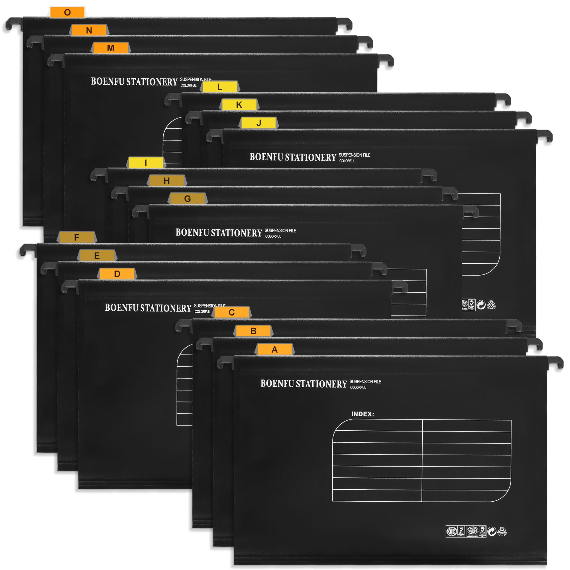 Foolscap Suspension Files,BOENFU 15 Pack Polypropylene for Suspension Files Filing Cabinets with Tabs,Card Inserts for School Home Office (15 Pack,Black)