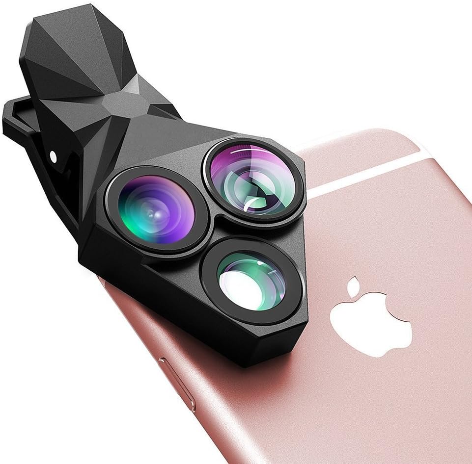 KeepGoo Phone Camera Lens, 3-in-1 Cellphone HD Camera Clip-on Lens Kit With 160 Degree Fisheye Lens + 110 Degree Wide Angle + 20x Macro Phone Lens for IOS Android Smartphones