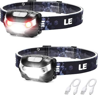 Lighting EVER LE Head Torch Rechargeable 2 Pack 5 Modes 150m Waterproof