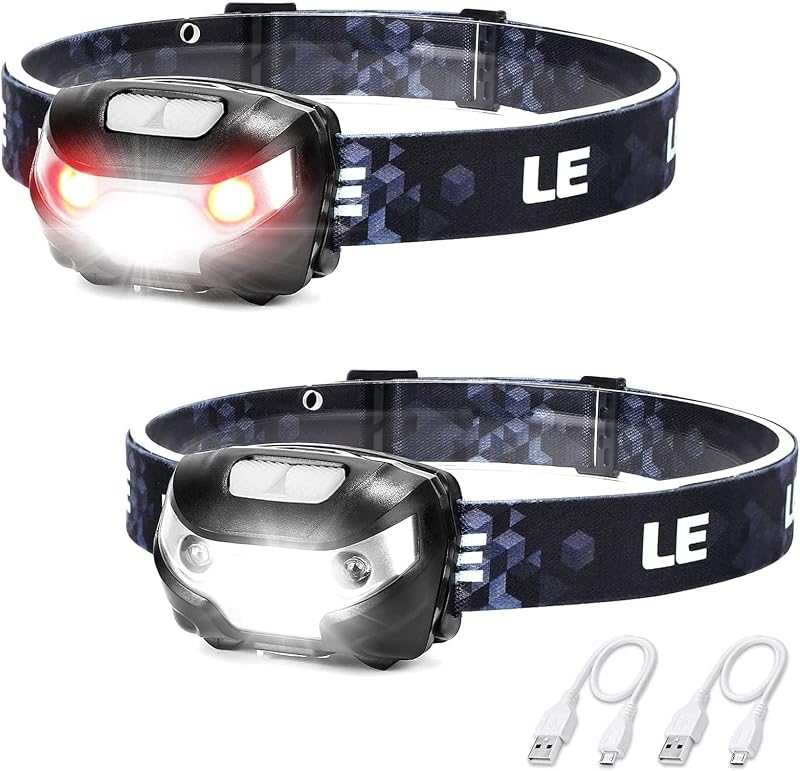 Lighting EVER LE Head Torch Rechargeable 2 Pack 5 Modes 150m Waterproof