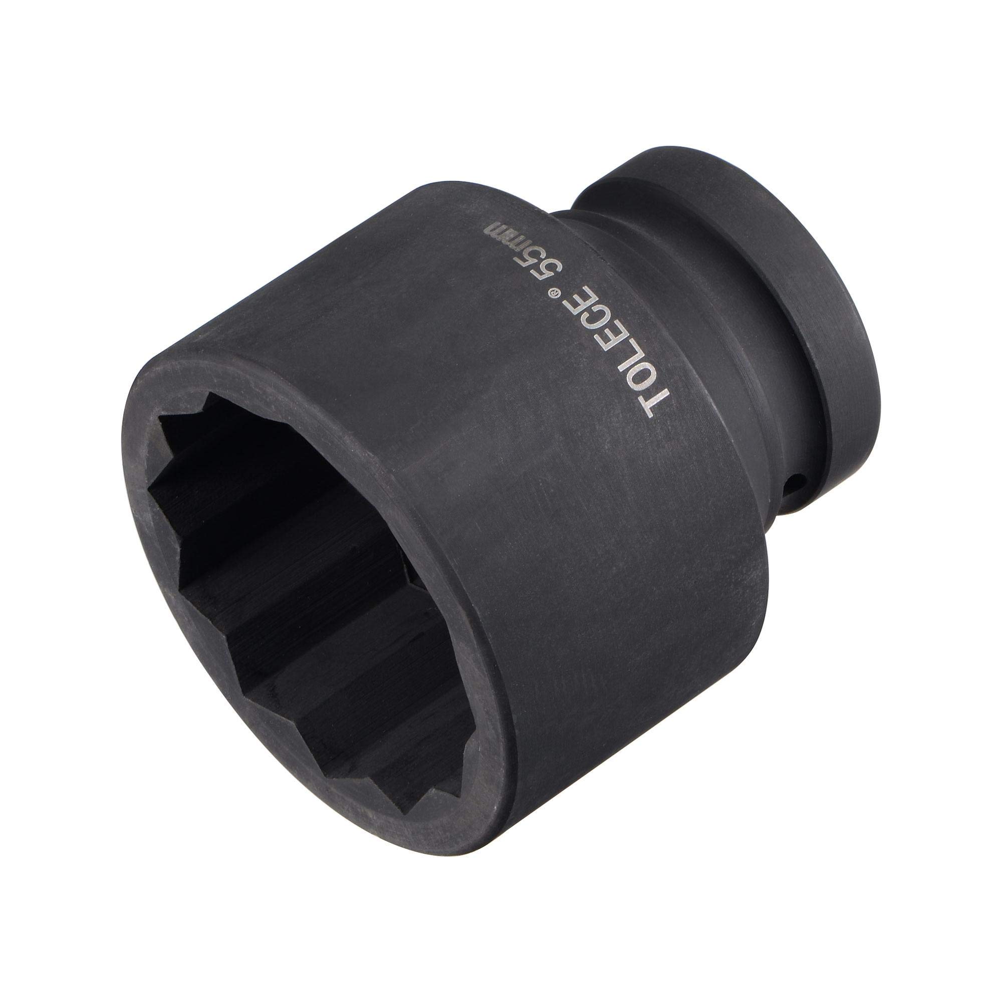 sourcing map 1-Inch Drive 55mm 12-Point Impact Socket, CR-MO Steel 80mm Length, Standard Metric Sizes
