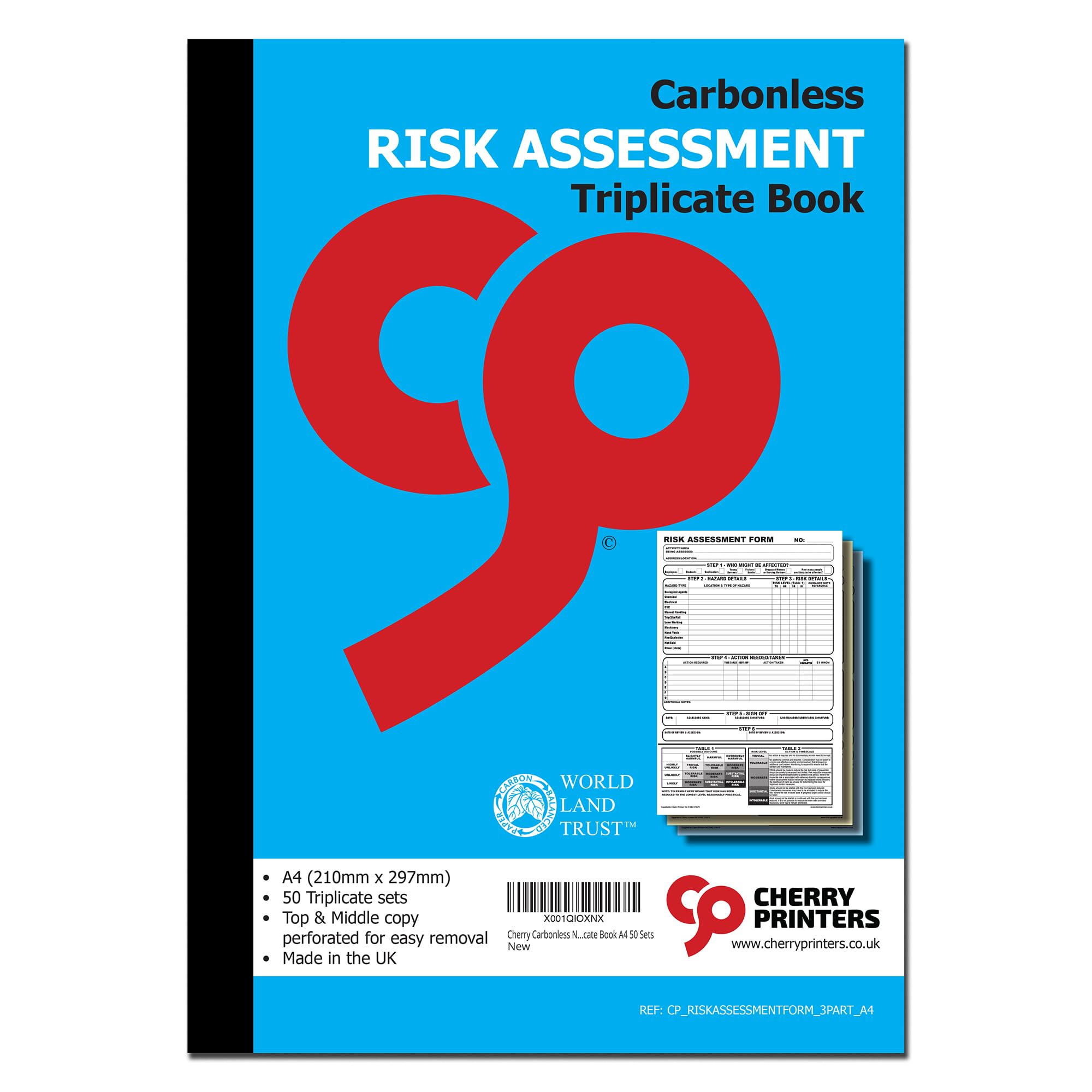Cherry Printers Carbonless NCR Risk Assessment Form Triplicate Book A4 50 sets