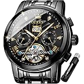 OLEVS Men Automatic Watch Skeleton 5 Hands Mechanical Classic Luxury Multi Calendar Stainless Steel Waterproof Wrist Watch for Men