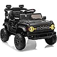 First Ride On 12V Ride on Toys for Kids, Licensed Ford Bronco Raptor Children Electric Vehicles, Toddler Battery Powered Car with Double Doors, 3 Point Safety Belt, Led Lights (12V, Black)