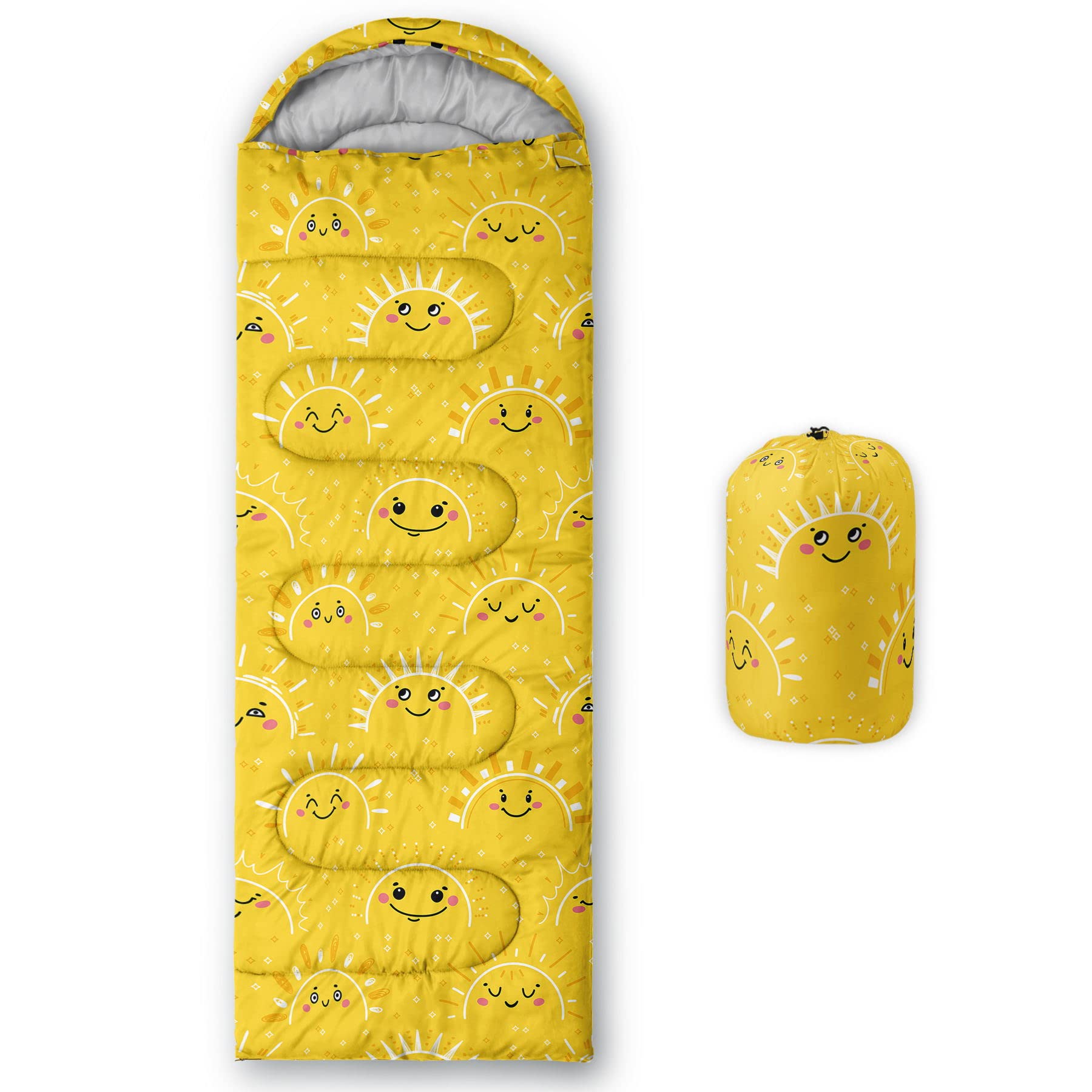 HOSIMA Sleeping Bags for Boys Girls Kids,Yellow Lightweight Warm Portable Outdoor Indoor Waterproof Cold Resistant Sleeping Bag for Camping Hiking (Sun)