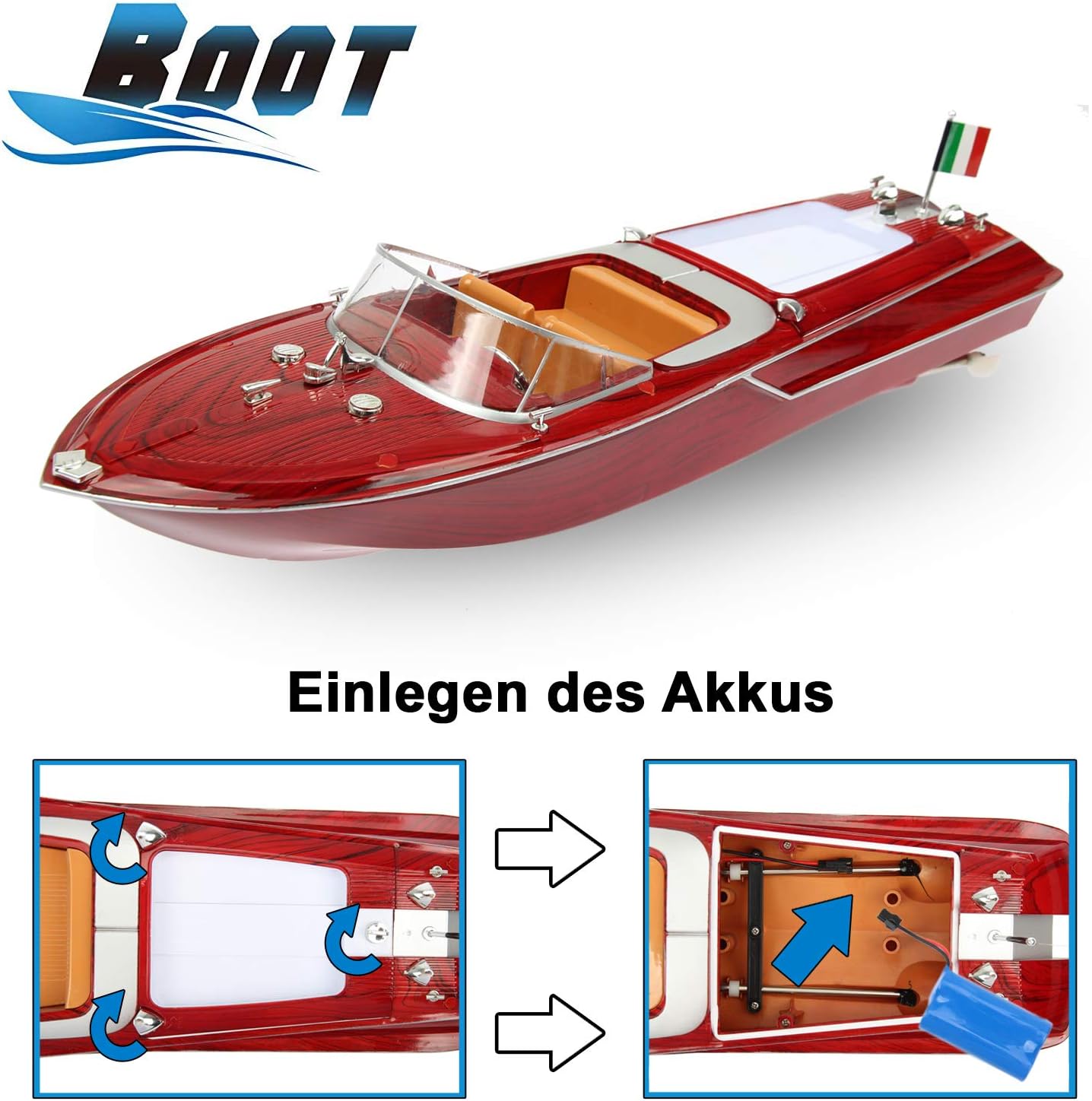 FunTomia Motorboat in great wood look, remote controlled boat for