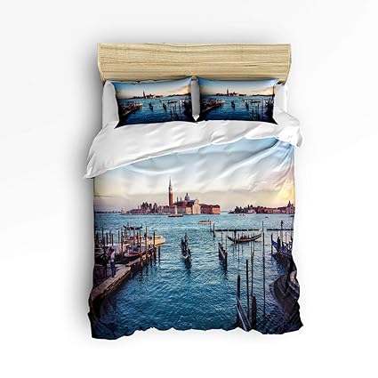 Amazon Com Pier Fishing Boat Building Sky Bedding 3 Pieces Duvet