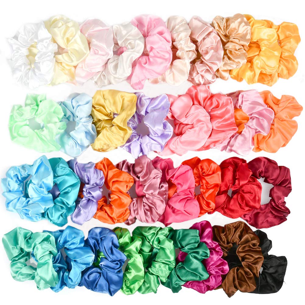 BUYGOO 36 Colour Silk Satin Hair Scrunchies for Girls Women Ladies, Durable Elastic Hair Bobbles for Ponytail Holder, Hair Ties Scrunchy Hair BandsTraceless Hair Accessories Ropes
