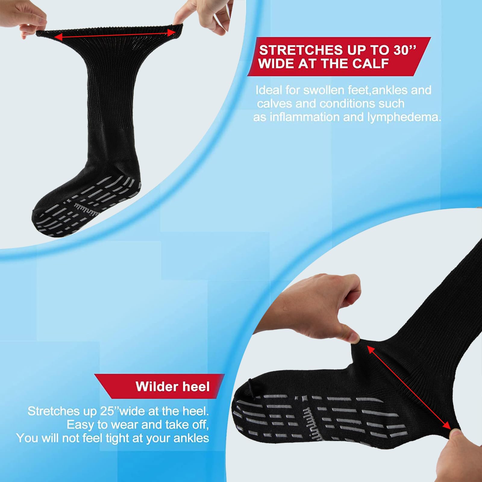 Bulinlulu Extra Width Diabetic Socks Men Women-4 Pairs Wide Edema Sock for Swollen Feet,Non Slip Cast Bariatric Socks 13-15