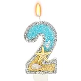 Elekfx Beach Starfish Number 2 Candle Beach Birthday Party Decorations | Sea &amp; Beach Cake Decoration 2nd Birthday Decorations Supplies 2 Birthday Candles for Cake Cupcake Topper Blue Number Candle