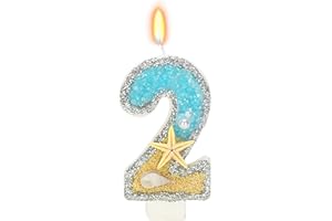 ElekFX 2nd Birthday Candle for Cake, Beach Starfish Sequins Candles, 2.76 inch Cake Topper Decoration for Birthday Party (Number 2)