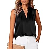 BTFBM Tank Top for Women 2026 Summer Spring Silk Satin V Neck Pleated Sleeveless Work Blouses Business Casual Outfits