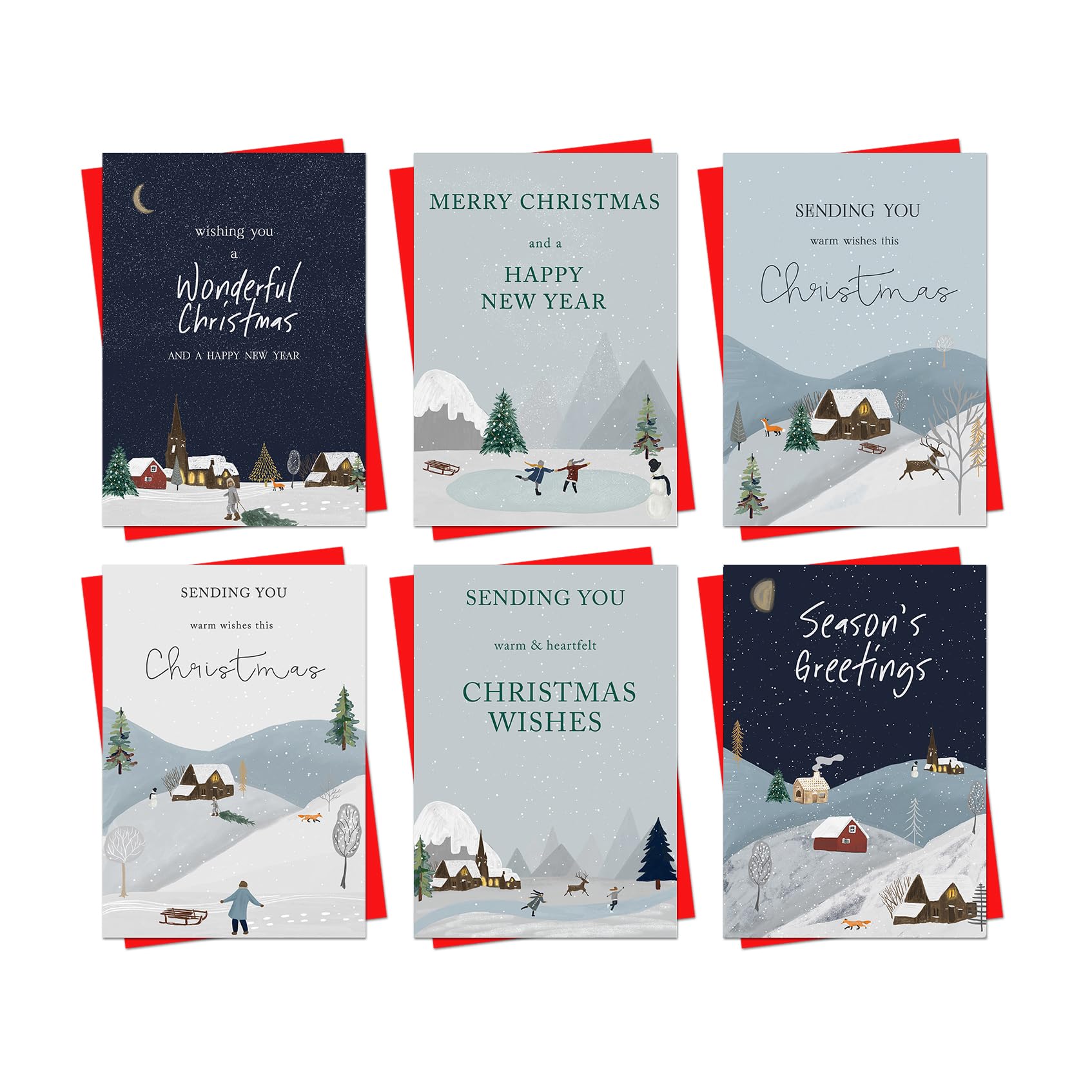 Christmas Cards Boxed | 30 Pack Xmas Cards Multipack | Multipack Christmas Card 6 Unique Whimsical Designs Festive Seasons Greetings Traditional Snow Scenes For Friends Family