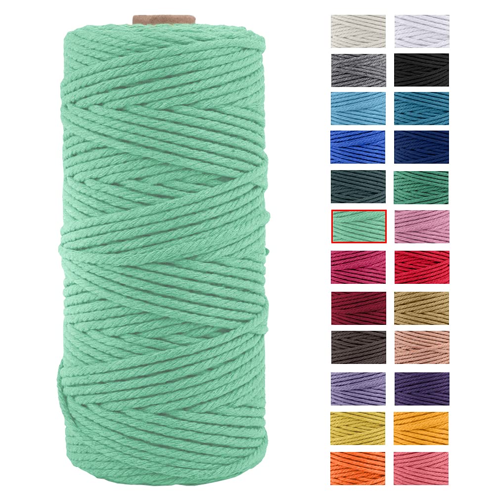 JeogYong Macrame Cord Thick Natural Cotton Cord 3mm x 100m Macrame Cord for Wall Hangers, Plant Hangers, DIY Crafts, Home Decor, Gift Wrapping (Algae Green)