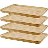 PINGEUI 4 Pack Bamboo Vanity Tray, Bamboo Wooden Serving Tray Counter Tray, Bamboo Rectangular Platter Bamboo Dresser Vanity Tray for Jewelry, Tea, Soap, Coffee, Food, 11.4 x 7.8 x 0.8 Inch