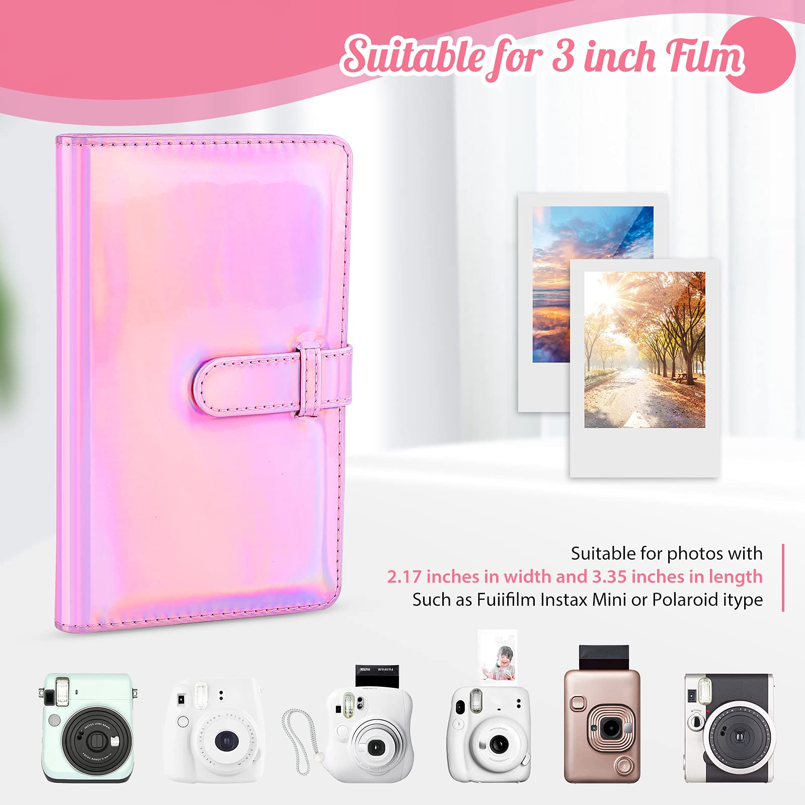 Ablus 96 Pockets Photo Album for Fujifilm Instax Mini 11 90 70 9 8+ 8 LiPlay Instant Camera, Polaroid Snap SnapTouch PIC-300 Z2300 Instant Camera & Zip Instant Printer(Magic pink)