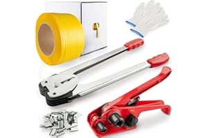 NROBOO Poly Banding Packaging Pallet Strapping Kit with Heavy Duty Strapping Tensioner Tool, Banding Sealer Tool, 1/2" Wide x 984' Length PP Strapping Roll, 100 Metal Seals for Packing and Shipping