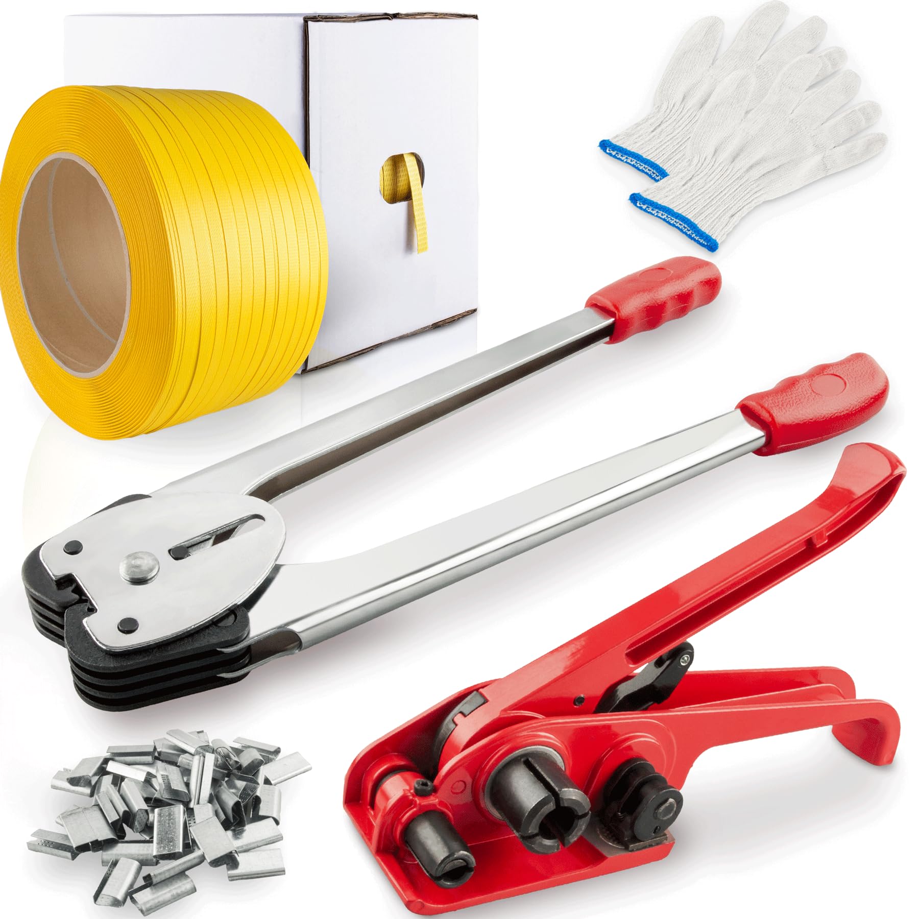 Photo 1 of Poly Banding Packaging Pallet Strapping Kit with Heavy Duty Strapping Tensioner Tool, Banding Sealer Tool, 1/2" Wide x 984' Length PP Strapping Roll, 100 Metal Seals for Packing and Shipping