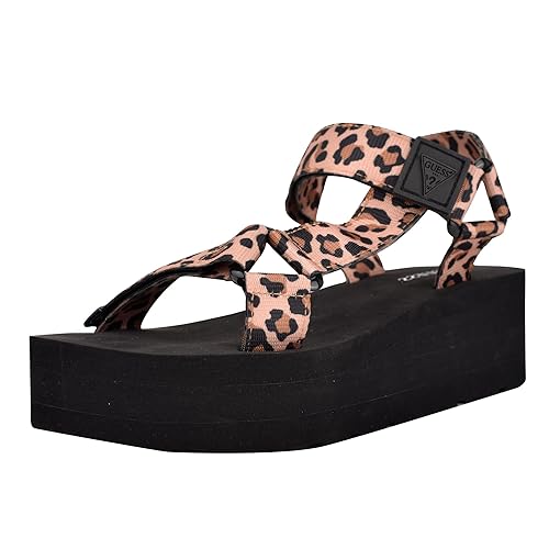 Guess Women's AVIN Wedge Sandal, Black/Leopard 908, 5.5