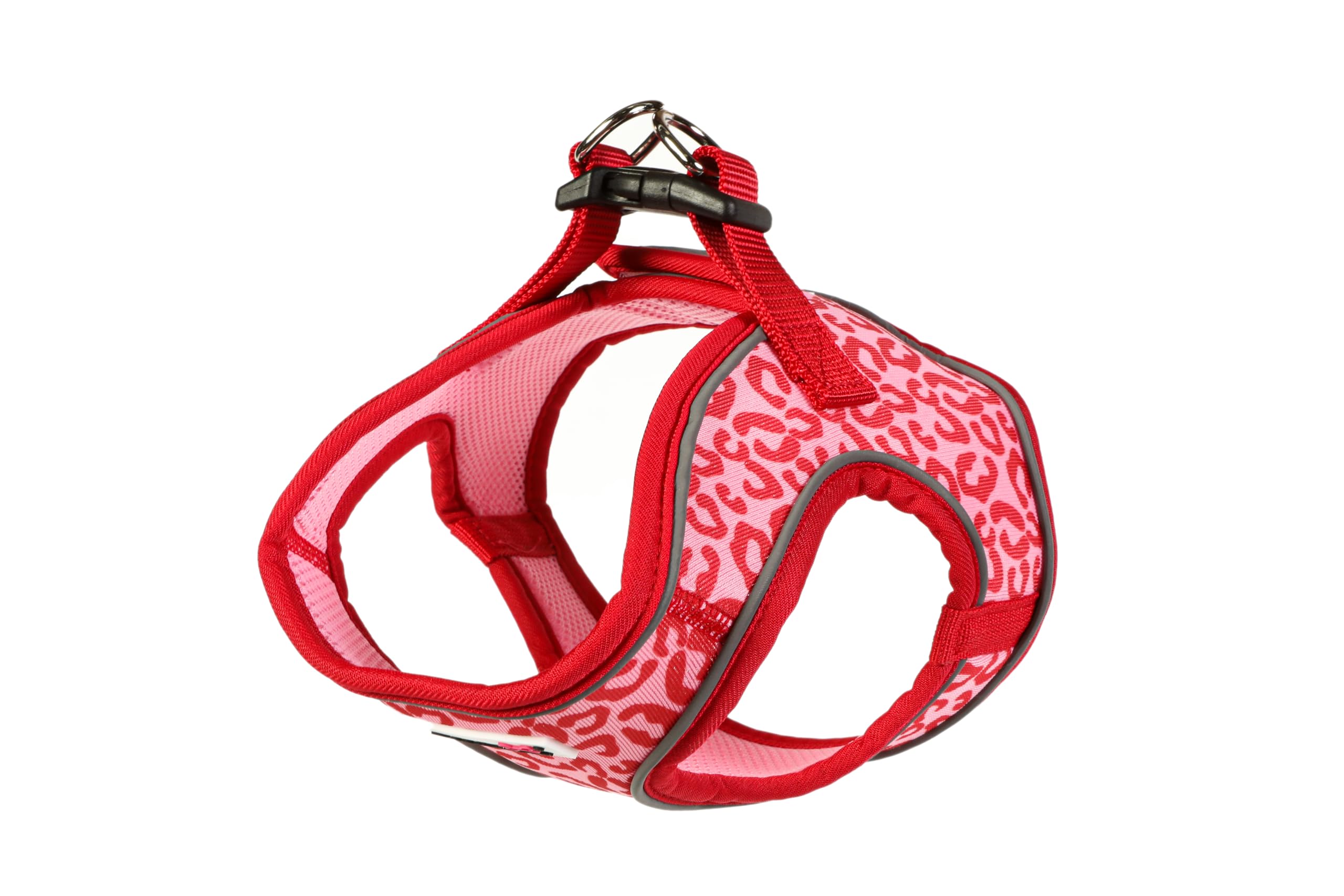 Doodlebone – Snappy Harness Dog Harness – Easy Step In Vest Style Harness, No Over Head Fit, Reflective & Machine Washable for Medium to Large Breeds – Size 5, 54-60cm - Ruby Leopard