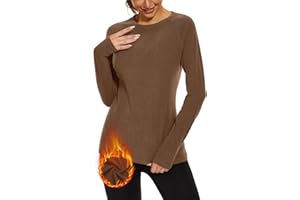 WOWENY Thermal Shirts for Women Base Layer Soft Fleece Lined Long Sleeve Top Thermal Underwear Winter Cold Weather
