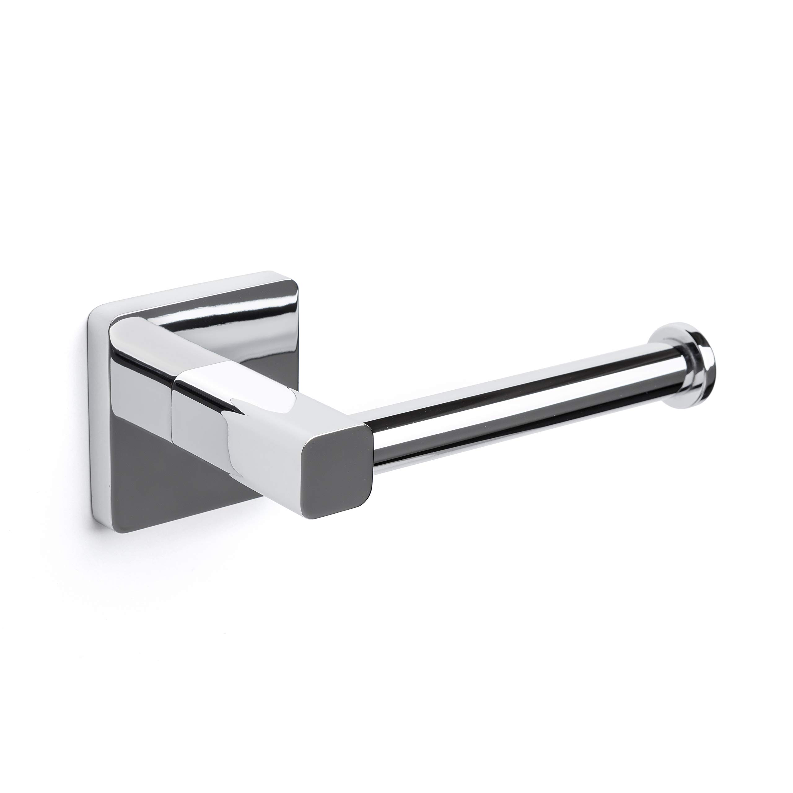 TATAY, wall-mounted roll holder without cover from the Kalo Collection, in chrome-plated zamak, with square line holder and 3M fixing system, convenient and undrilled