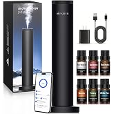 Hotel Waterless Scent Diffuser with 6 Fragrance Oils Covers up 2000 Sq Ft | Rechargeable Cold Air Scent Diffuser with App Control, 6 Fragrance Oils, Battery, Quiet Operation, for Home, Office (Black)