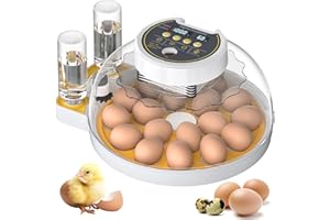 ONSJU 18 egg incubator with temperature and humidity display, egg candle, automatic egg flipper, chicken, duck, and quail egg incubator (Orange)…