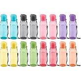 Bulk Set of 16 Multicolor 10oz Water Bottles for Kids and Adults - Leak Proof With Carry Strap - Square Reusable for Juice, Drinks - BPA-Free Dishwasher-Safe