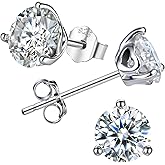 Bergoolin Moissanite Stud Earrings, Lab Created Double Halo Design 1 Pair VVSI Quality D Color Round Cut,Moissanite Earrings for Women Men Sensitive Ear Gifts