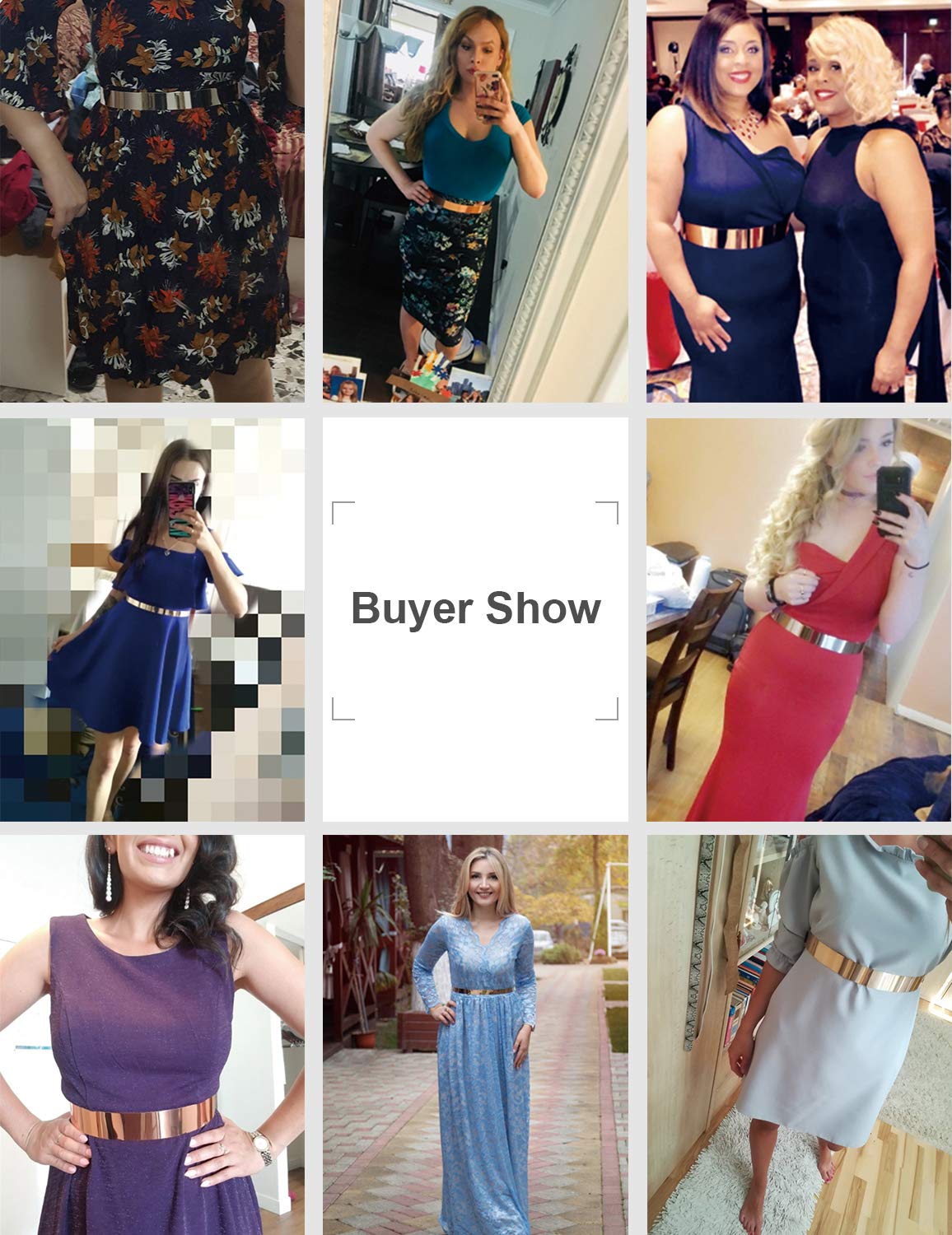 JASGOOD Gold Belts for Women Fashion Dress Belt Metal Plate Mirror Elastic Stretch Waist Belt with Snap Button (Gold Black,Fit Waist Size 32-45 Inch)